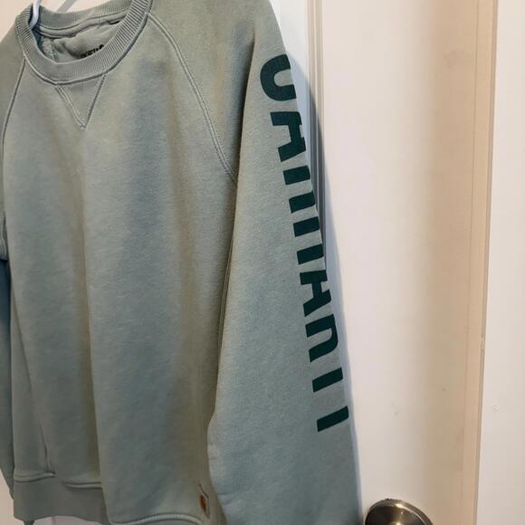 Carhartt Women's Crewneck Sweatshirt in Light Green Relaxed Fit Medium - Picture 3 of 5